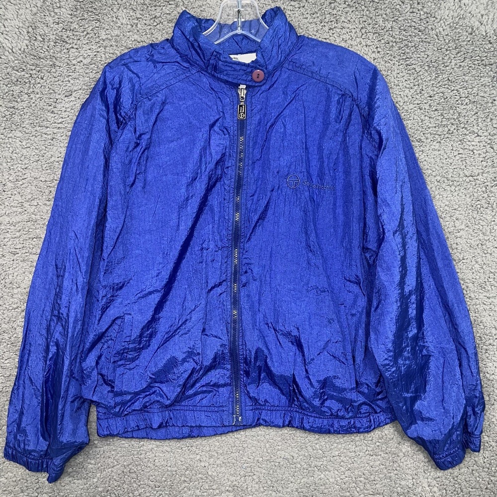 VTG Sergio Tacchini Jacket Women's Size 8 Blue Windbreaker Full Zip Track 90s
